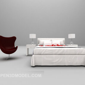 白色双人床与休闲椅家具3d模型