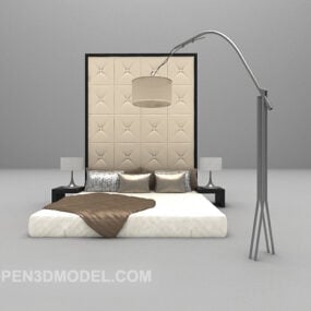फ्लोर लैंप सेट के साथ डबल बेड 3डी मॉडल