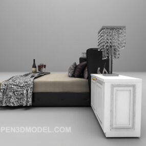 Móveis de cama cinza com mesa de cabeceira modelo 3d