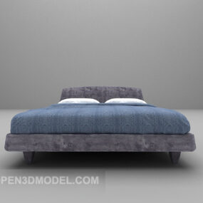 3д модель Современная двуспальная кровать с синим одеялом