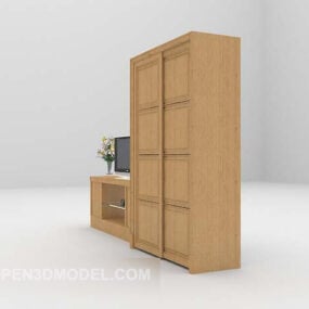 Yellow Wooden Wardrobe Combination Table 3d model