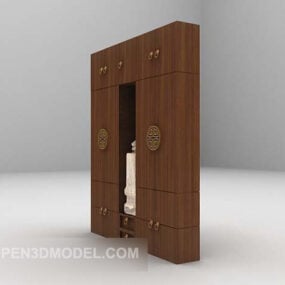 Chinese Style Brown Wooden Wardrobe 3d model