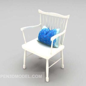 White Wooden Home Chair With Pillow 3d model