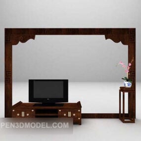 Tivi treo tường khung gỗ cổ điển mô hình 3d