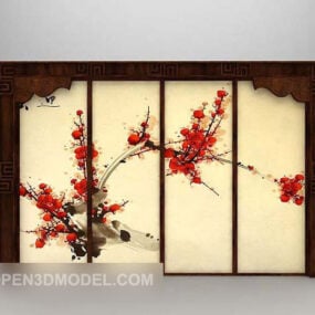 3D-модель фонової стіни з розписом квітів