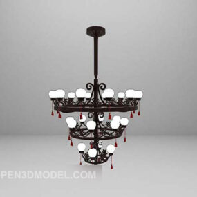 Mô hình đèn chùm sắt treo châu Âu 3d