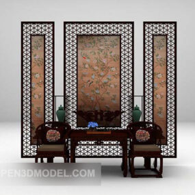 Table And Chair With Backwall Screen 3d model