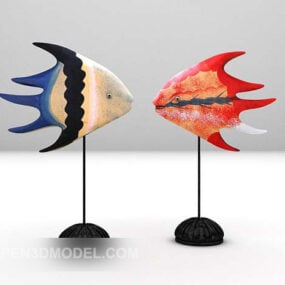 Värillinen kalan muotoinen veistos jalustalla 3d-malli