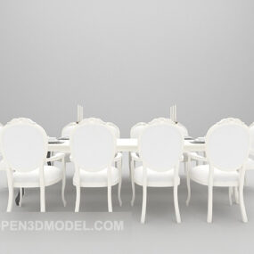 European Elegant White Table Chairs 3d model