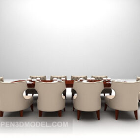Wooden Large Dining Table Chairs 3d model