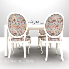 Elegant Retro White Table Chairs 3d model