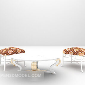 Round European Coffee Table Stool Combination 3d model