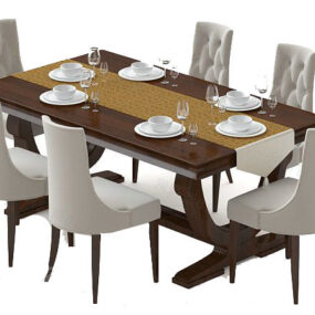 식사 세트가 있는 유럽 테이블 의자 3d 모델