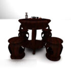 Brown wooden table and chair combination 3d model
