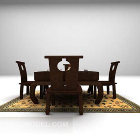 Svart bord och stol med mattuppsättning 3d-modell