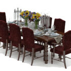 European Brown Dining Table Chair Full Set