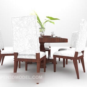 Μοντέρνο τραπέζι φαγητού με σετ πιάτων και κύπελλο τρισδιάστατο μοντέλο
