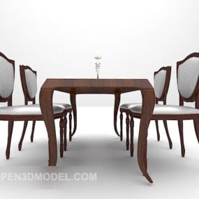 European Curved Legs Dining Table Chair 3d model