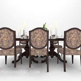 欧洲复古棕色图案餐桌3d模型