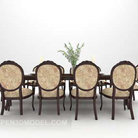 European Elegant Retro Wooden Dining Table 3d model