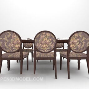 Tavolo da pranzo di design europeo con sedie modello 3d