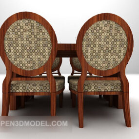 European Wooden Dining Table Round Back Chair 3d model
