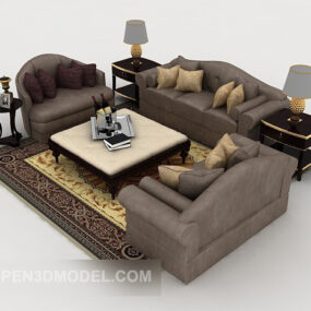 欧式灰色家用木质组合沙发3d模型