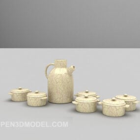 Bộ đồ dùng nhà bếp bằng gốm sứ mô hình 3d