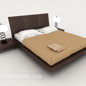 Simple Casual Brown Double Bed V1 3d model