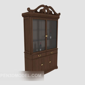 European Solid Wood Display Cabinet 3d model