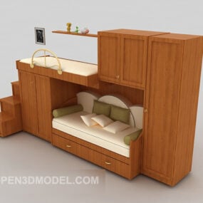 نموذج ثلاثي الأبعاد لسرير الأطفال بطابقين الكل في واحد