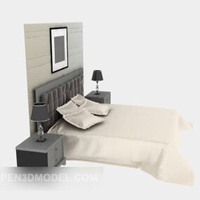 تخت خواب آمریکایی با دیوار پشتی مدل دکوراتیو سه بعدی