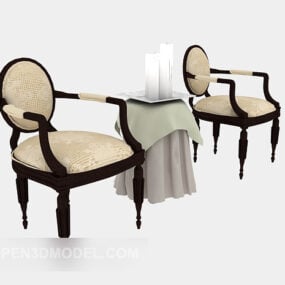 American Armrest Table Chair 3d model
