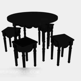 American Black Solid Wood Table Chair 3d model
