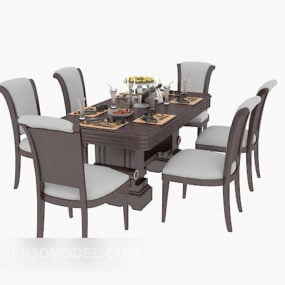 American Family Solid Wood Table 3d-modell