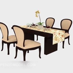 3д модель американского обеденного стола на четырех человек со стулом