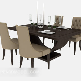 美式四人家用餐桌3d模型