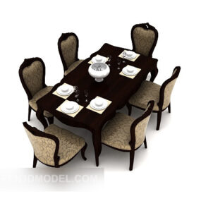Modelo 3d de mesa para seis pessoas em casa americana