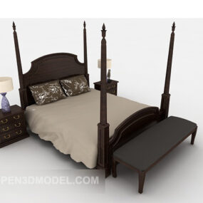 American Retro Double Bed 3d model