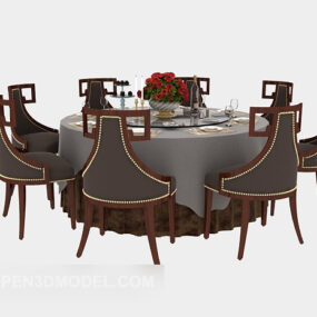 American Solid Wood Dining Table Chair 3d model