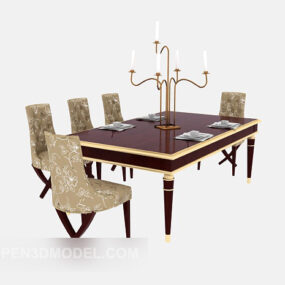 American Solid Wood Dining Table Table Chair 3d model