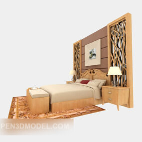3д модель американской двуспальной кровати из массива дерева