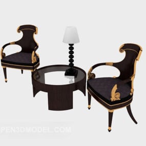 American Solid Wood Leisure Table Chair 3d model