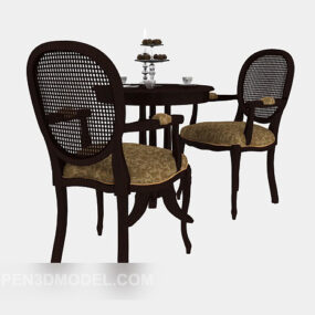 American Solid Wood Table Chair 3d model