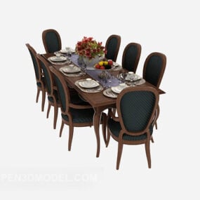 เก้าอี้โต๊ะรับประทานอาหารอเมริกันครบชุดโมเดล 3 มิติ