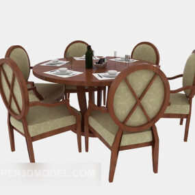 American Style Dining Table Chair Set 3d model