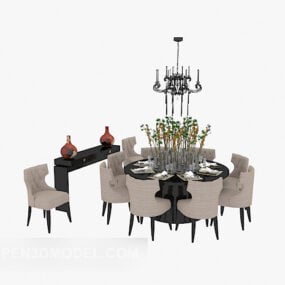 American Style Home Dining Table Chair 3d model