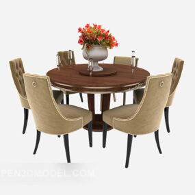American Style Solid Wood Dining Table 3d model