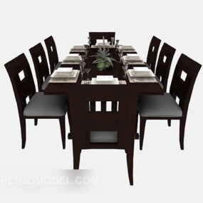 American Dining Table Chair Wooden 3d model