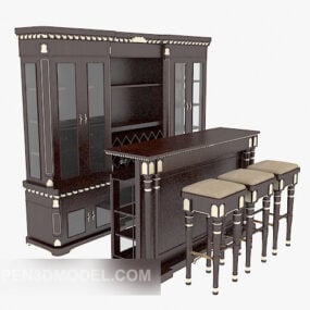 传统酒吧桌椅套装3d模型